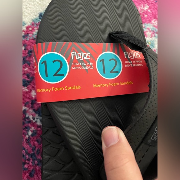 NWT Flojos Men's Memory Foam Comfort Flip Flop Thong Sandals - Black, Size 12 - Picture 5 of 7